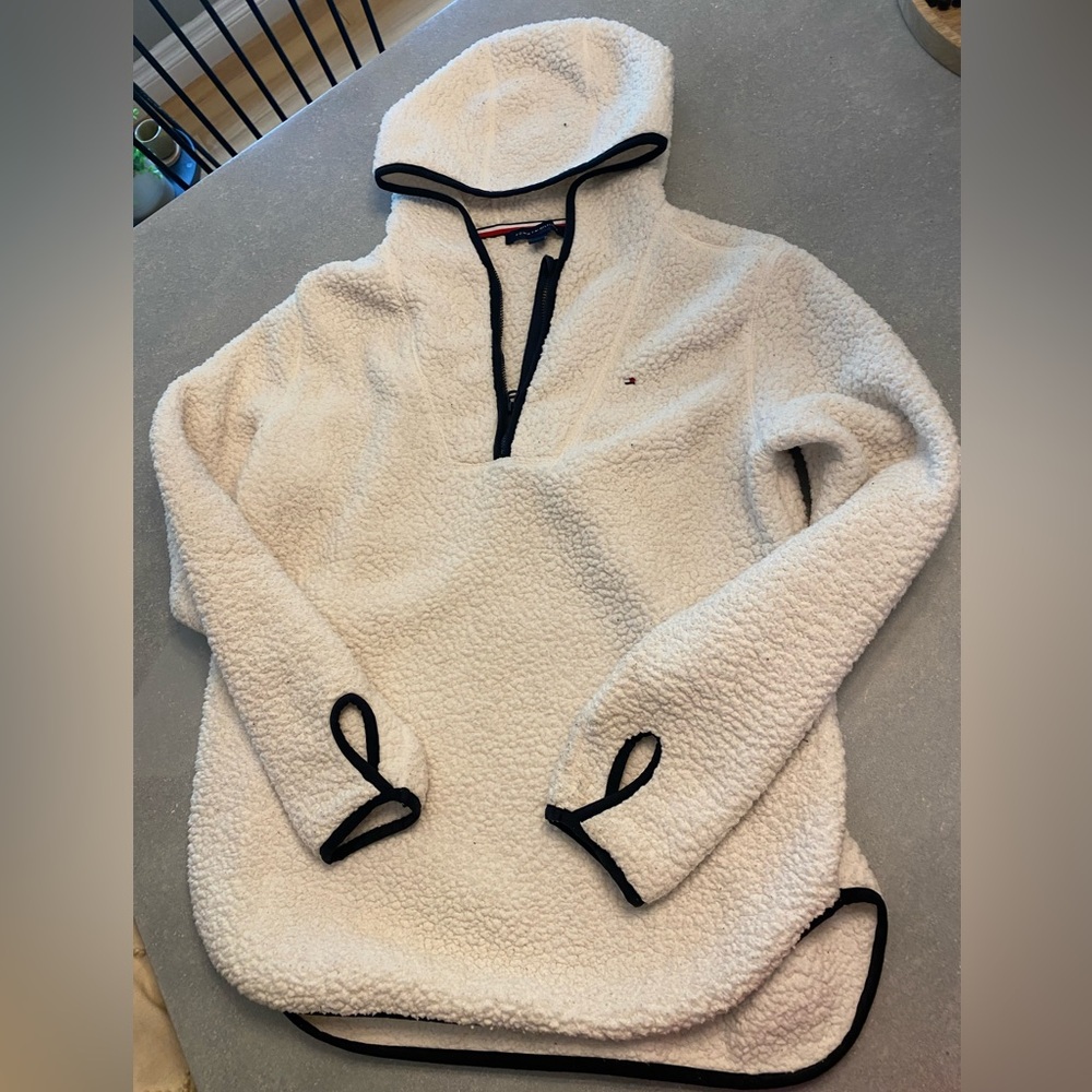 Tommy Hilfiger Cream Sherpa Jacket with Navy Trim